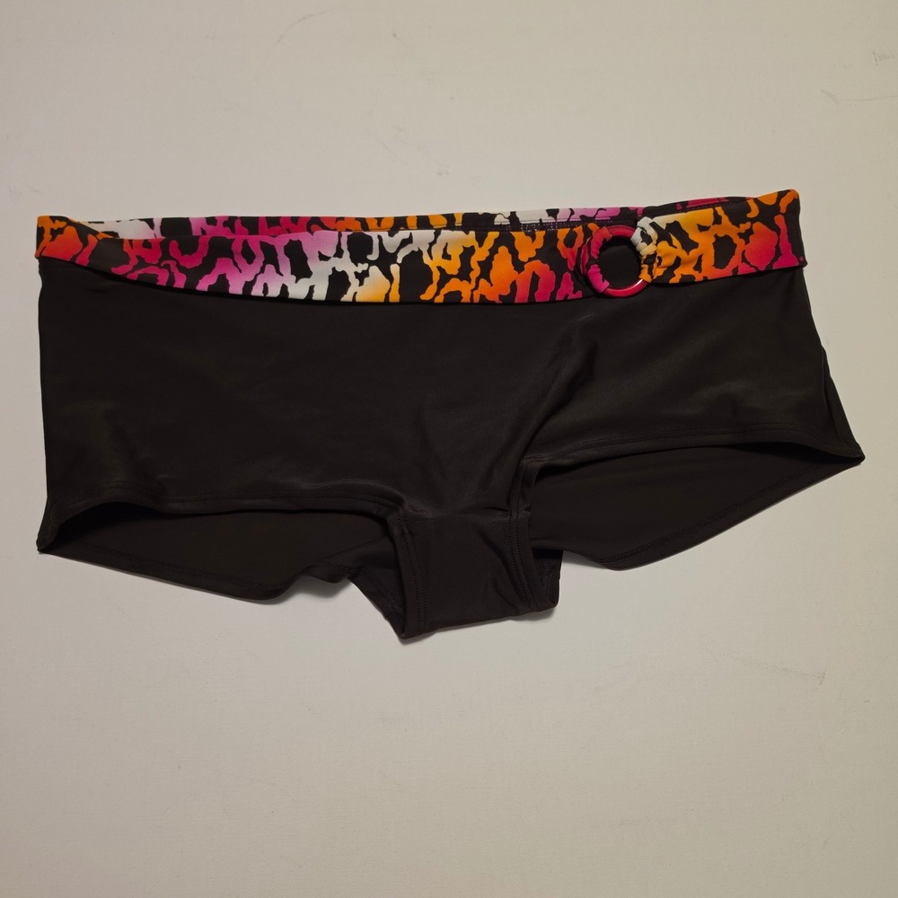Baltex Leopard Print Trim Brown Swim Shorts Bikini Bottoms Size 14